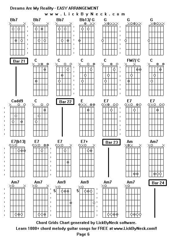 Chord Grids Chart of chord melody fingerstyle guitar song-Dreams Are My Reality - EASY ARRANGEMENT,generated by LickByNeck software.